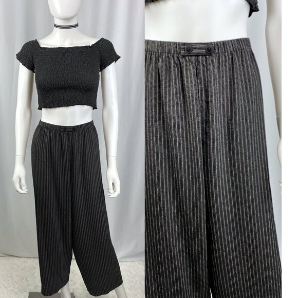 Vintage 90s high-rise charcoal stripe relaxed fit trousers pants medium large - Picture 1 of 4